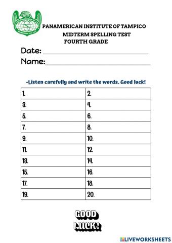 Spelling exam. 4th grade