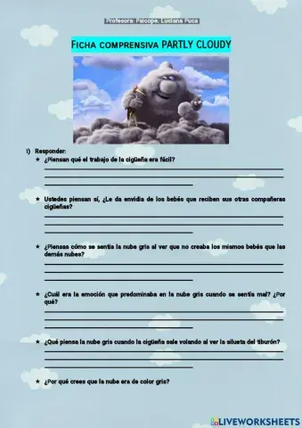 Ficha comprensiva cortometraje CLOUDY PARTLY (PARCIALMENTE NUBLADO)