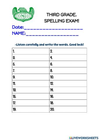 Spelling exam. third grade