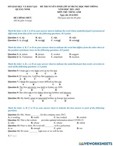 Entrance exams for Grade 10