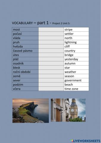 ANG 6 PROJECT 2 UNIT 5  - vocabulary - part 1 - drag and drop