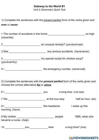 Unit 4 Grammar Quick Test (GTTW B1)