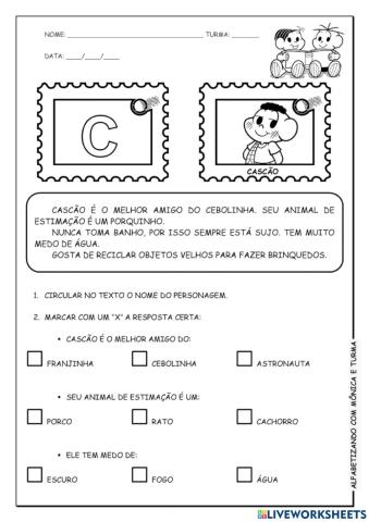 Interpretação de texto TURMA DA MONICA