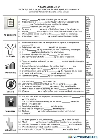 Phrasal Verbs with UP: gap fill in groups