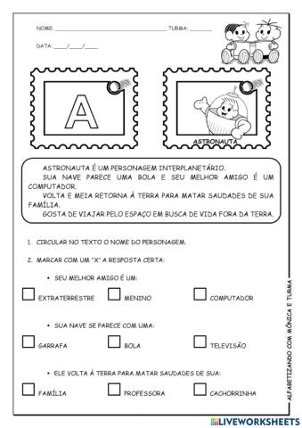 Interpretação de texto TURMA DA MONICA