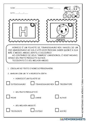 Interpretação de texto TURMA DA MONICA