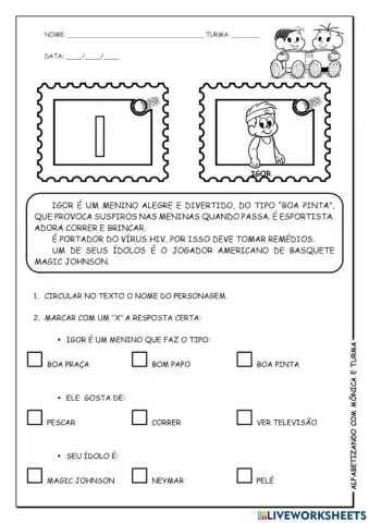 Interpretação de texto TURMA DA MONICA