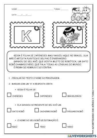 Interpretação de texto TURMA DA MONICA