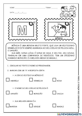 Interpretação de texto TURMA DA MONICA