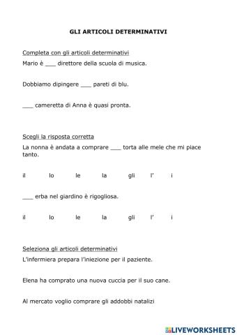 Gli articoli determinativi