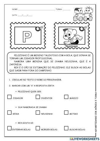 Interpretação de texto TURMA DA MONICA