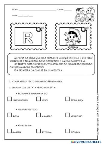 Interpretação de texto TURMA DA MONICA