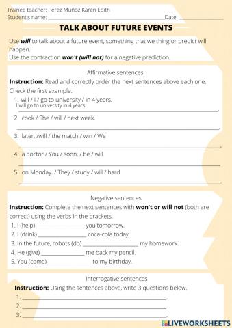 Use of will for future events