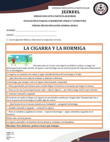 Evaluación Lengua y Literatura