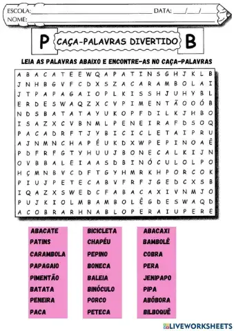 Caça palavras p-b