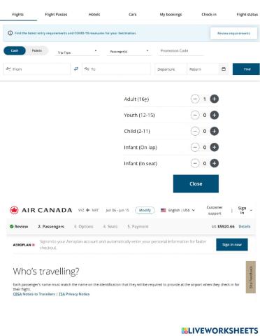 Air Canada Flight Booking Form - CLB 4+