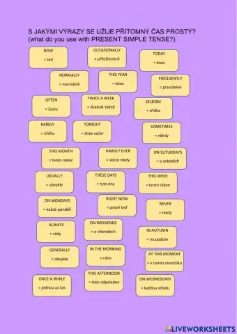 ANG 6 - výrazy signalizující PŘÍTOMNÝ ČAS PROSTÝ - multiple choice