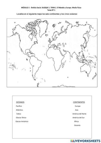 Mapa de continentes y océanos