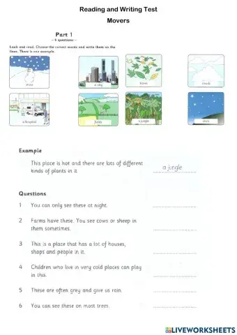 Reading Writing Test for Movers