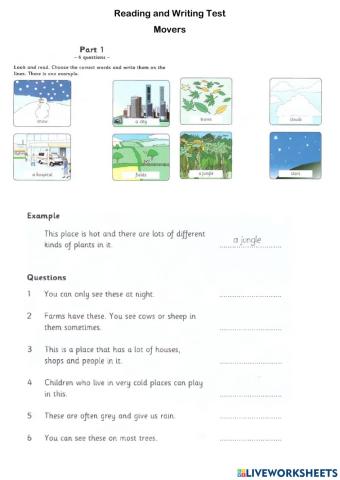 Reading Writing Test for Movers