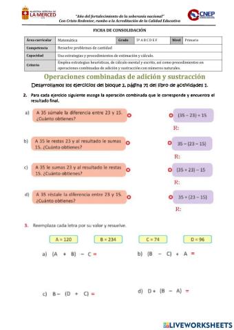 Operaciones combinadas de adición y sustracción