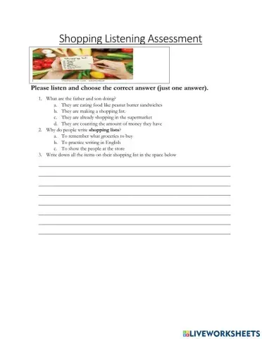 LIII Shopping List Assessment L3