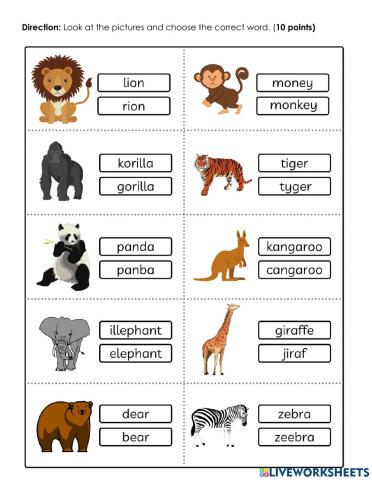 Name of the animals