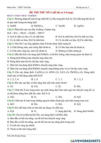 Đề kiểm tra thử số 2