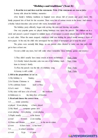 Holidays and traditions