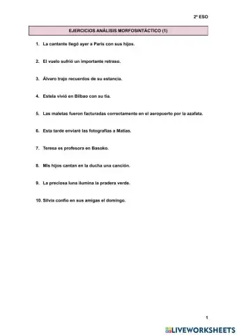 Ejercicios análisis morfosintáctico