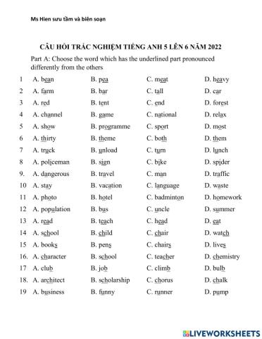 Trắc nghiệm lên lớp 6