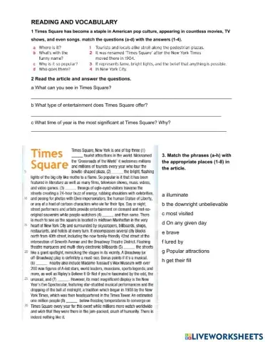 Reading and vocabulary  times square