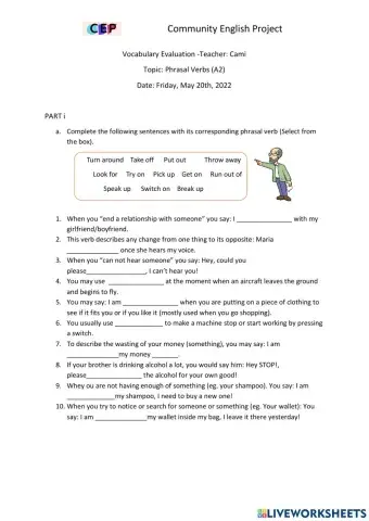 Evaluation 1 (A2) - Phrasal Verbs