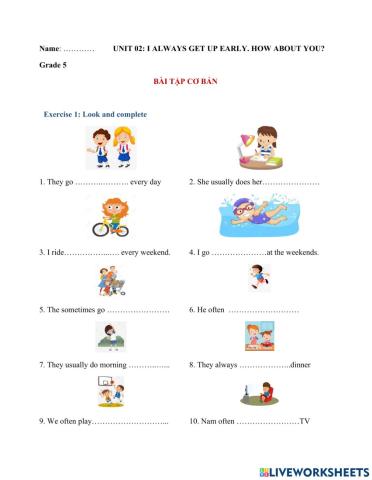 Grade 5-Unit 2-I always get up early-L2