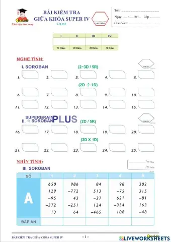 Bài kiểm tra giữa khóa super 4