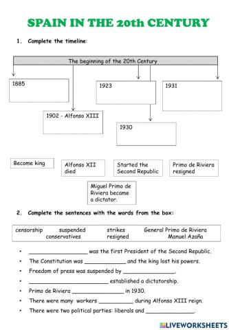 Spain in the 20th Century. Until the Civil War