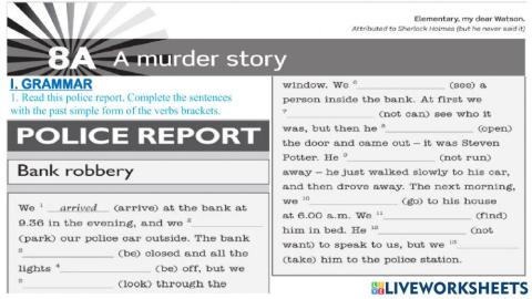 UNIT 8A: A murder story