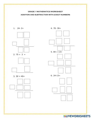 2 Digit Addition and Subtraction Worksheet