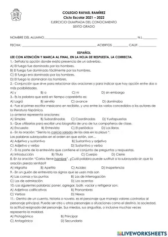 Ejercicio examen 6 olimpiada del conocimiento 2022