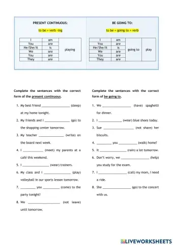 Be going to and present continuous