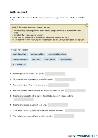 Mindset IELTS 1 - Reading Skills Modules - Unit 6 Ex8