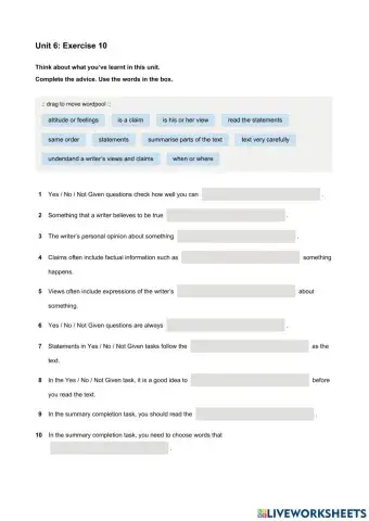 Mindset IELTS 1 - Reading Skills Modules - Unit 6 Ex10