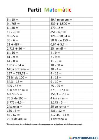 Càcul matemàtiques 6è