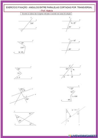 Retas paralelas cortadas por uma transversal e seus ângulos