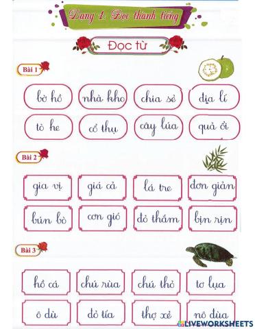Tiếng việt 1 lên 2 - Dạng 1: Đọc thành tiếng