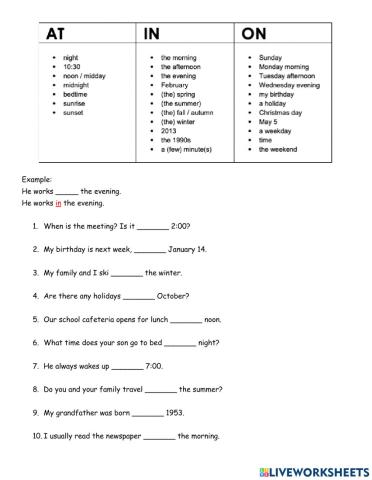 Prepositions of Time