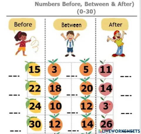 Before, after, between numbers 30-0