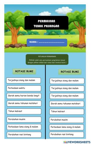 Permainan Rotasi dan Revolusi Bumi