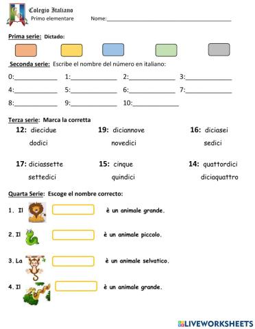 Animali - Numeri 0-20