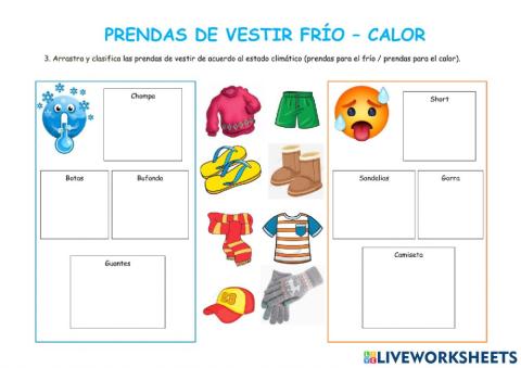 Prendas de vestir: frío – calor